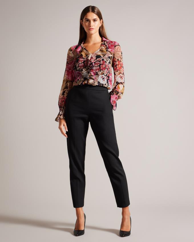 Chemisier Ted Baker Floral With Ruffled Front Noir Femme | BPD-49468846